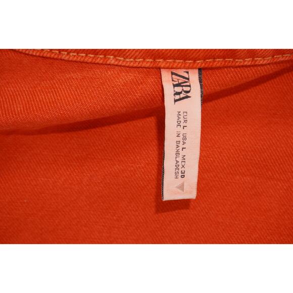 ZARA red Orange Cropped Denim Jacket Women’s Size Large Button Front Long Sleeve - Picture 7 of 7